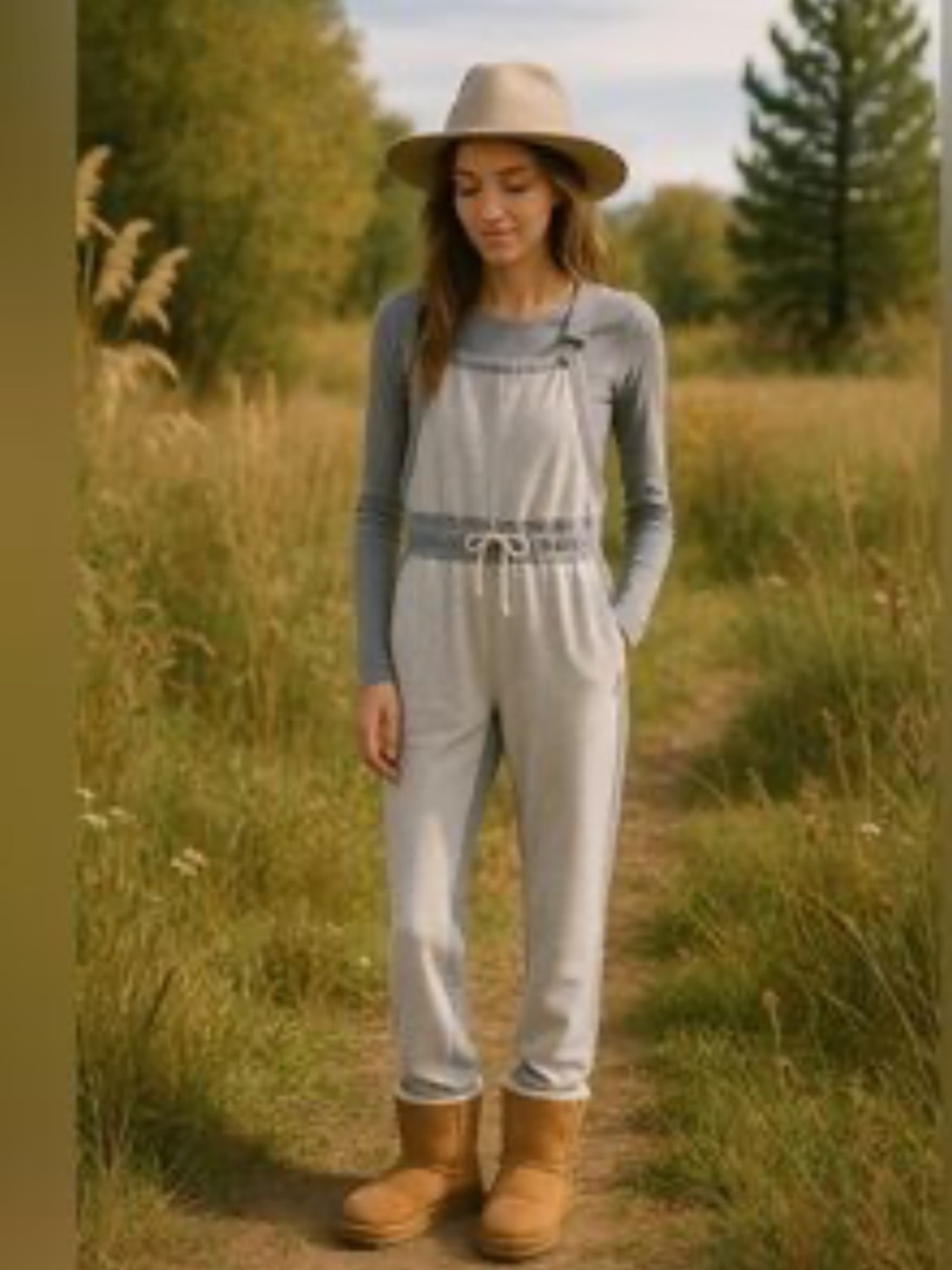 Free People Two-Tone Light Gray and Heather Overalls Jumpsuit